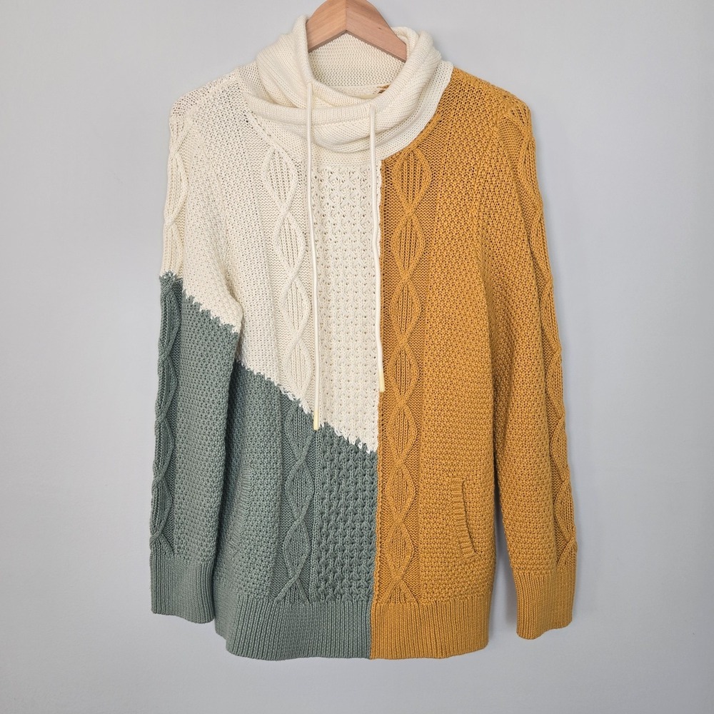 NWT L.L. Bean Signature Womens Cotton Cowl Neck Sweater Size‎ L Fisherman Cozy